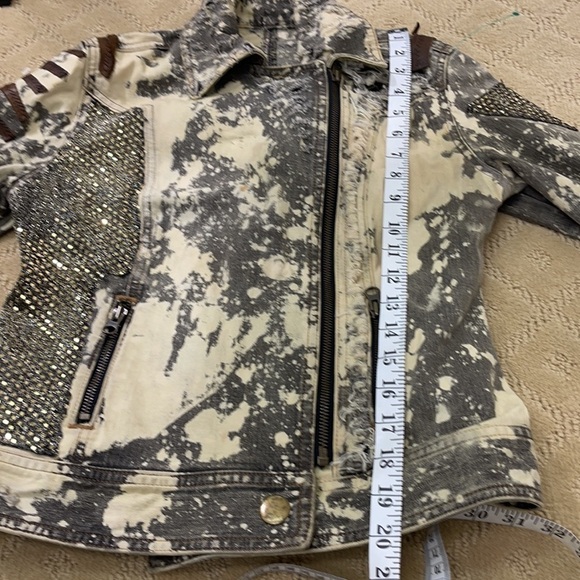 CUSTOM Upcycled Leather Trim Animal Print Peace Moto Jacket Signed - Picture 10 of 10